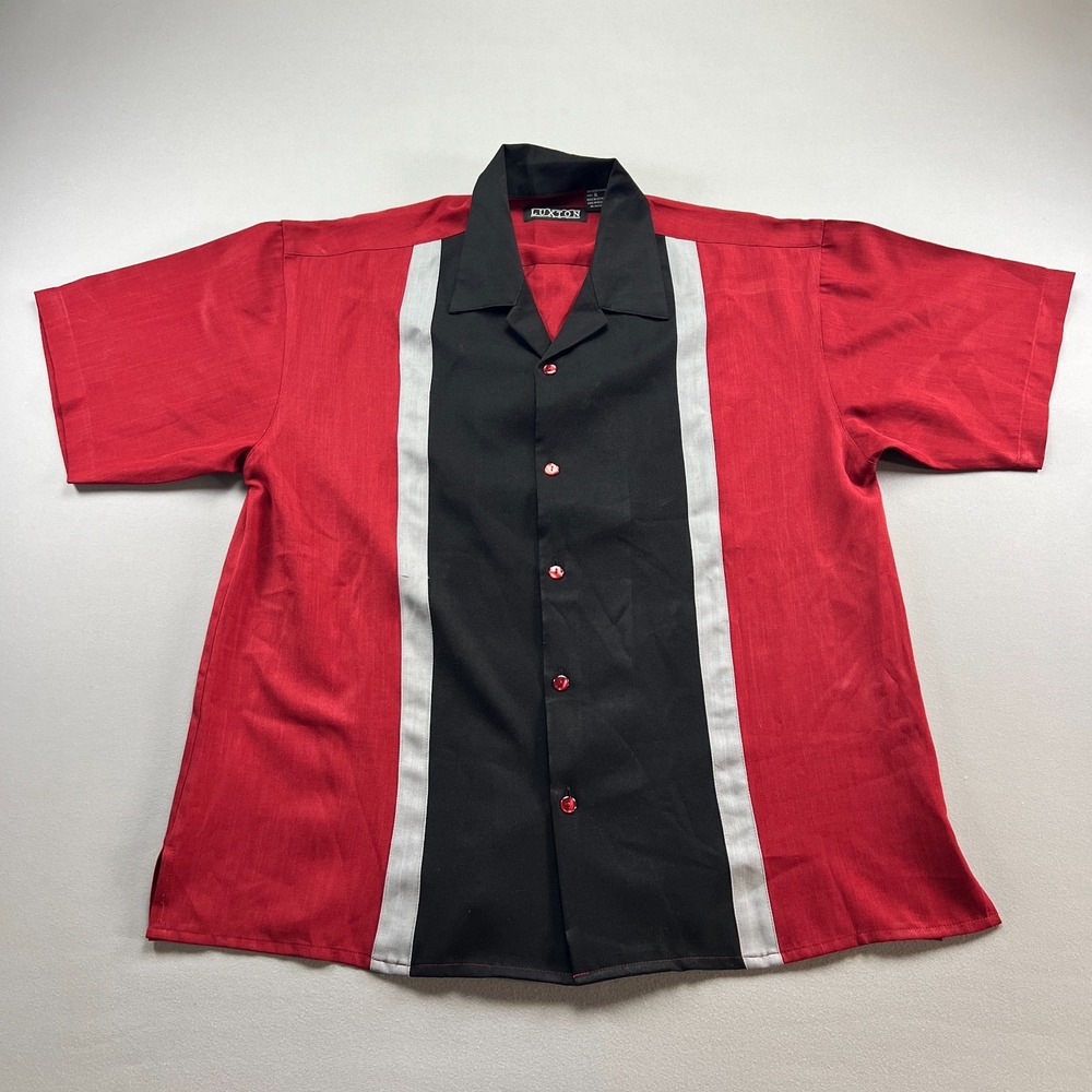 Luxton Bowling Shirt Mens XL Multi Colorblock Side Slit Camp Collar Button Up